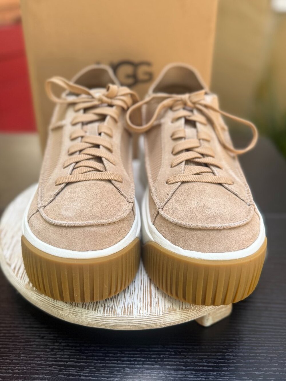 UGG EZ-DUZZIT LACE Platform Sneakers Women's 9 Sand Beige Suede Upper Casual New - Picture 5 of 12